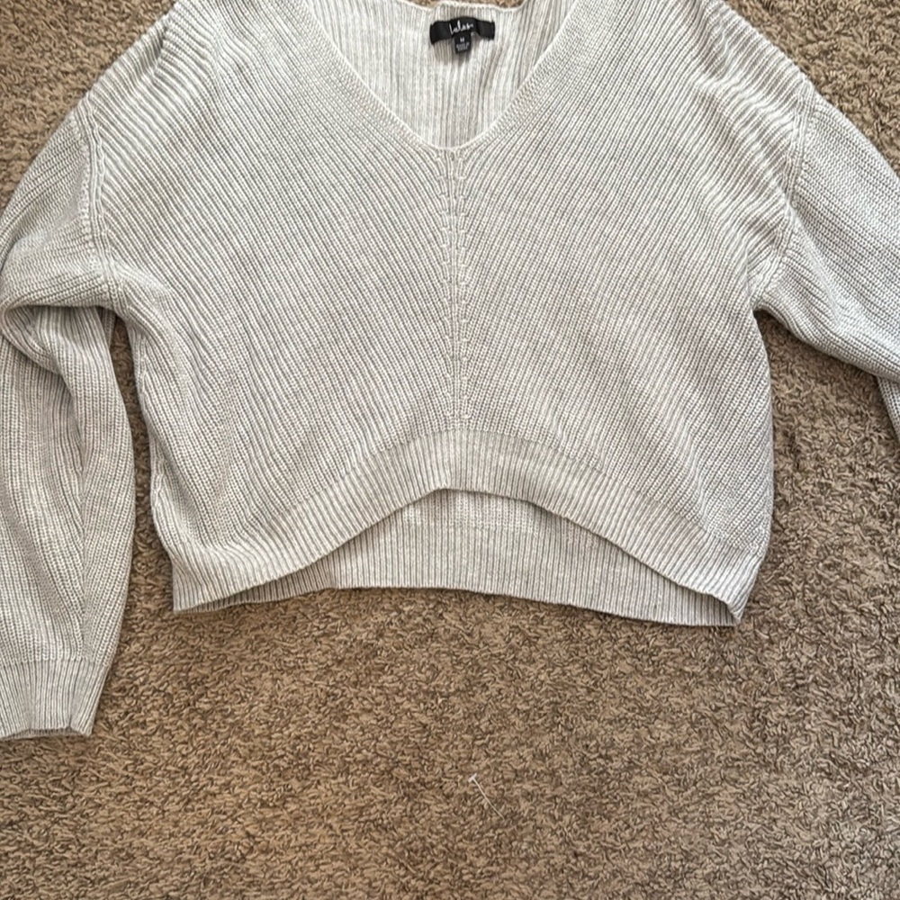 Lulu's Gray V-Neck Sweater Soft Knit Casual